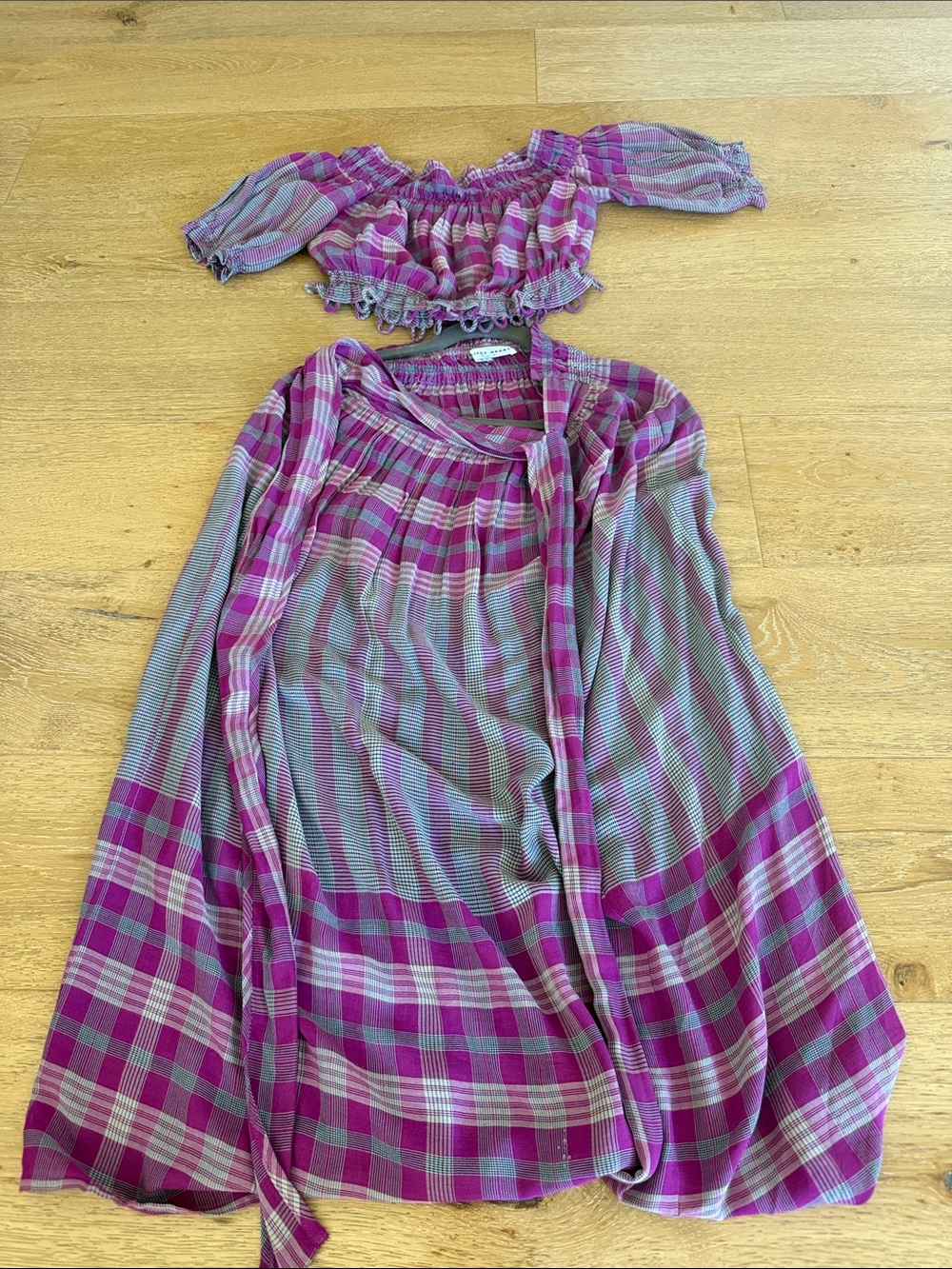 Apiece Apart Pink and Purple Plaid Skirt Set skirt is size 6 top is size 4